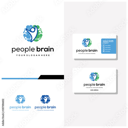 people brain tech logo design and business card vector