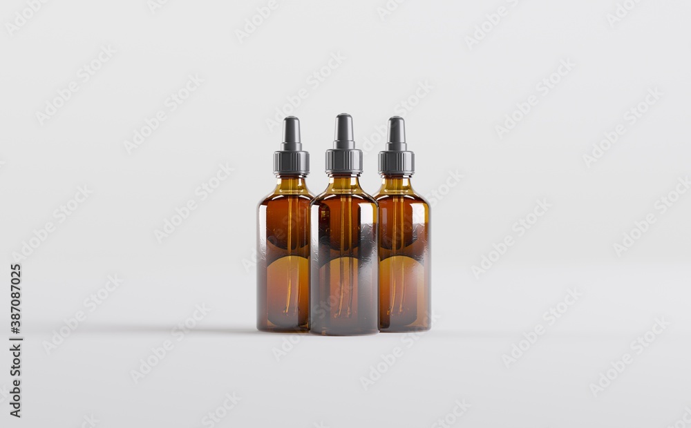Amber Dropper Bottle Mockup 3D Illustration Amber Dropper Bottle Mockup 3D Illustration