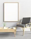 Mockup frame in modern interior background, 3D illustration