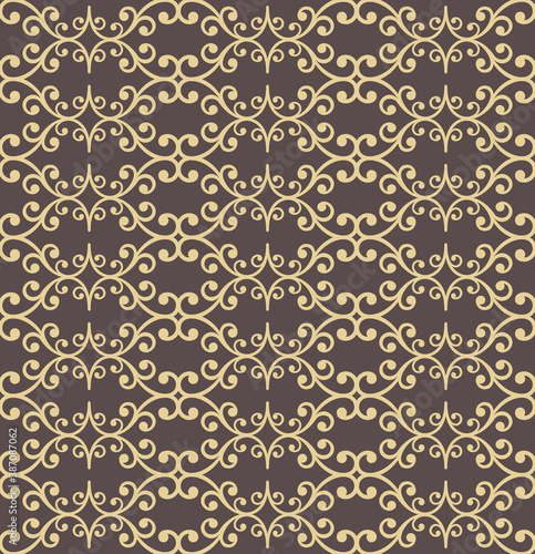 Seamless vector ornament. Modern brown and golden background. Geometric modern pattern