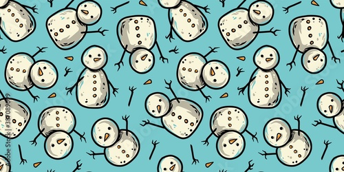 Colored seamless pattern wallpaper with christmas snowmans for the new year holiday. Winter illustration for december party design