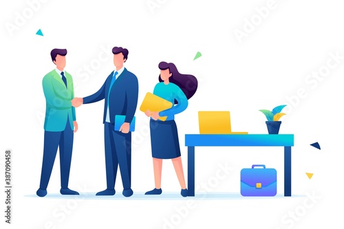 Partners have reached agreements and are signing a contract. Flat 2D. vector illustration web design