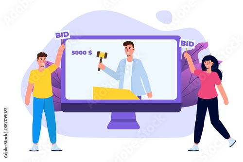 Online internet auction, International trade concept. Vector illustration