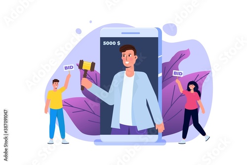 Online internet auction, International trade concept. Vector illustration