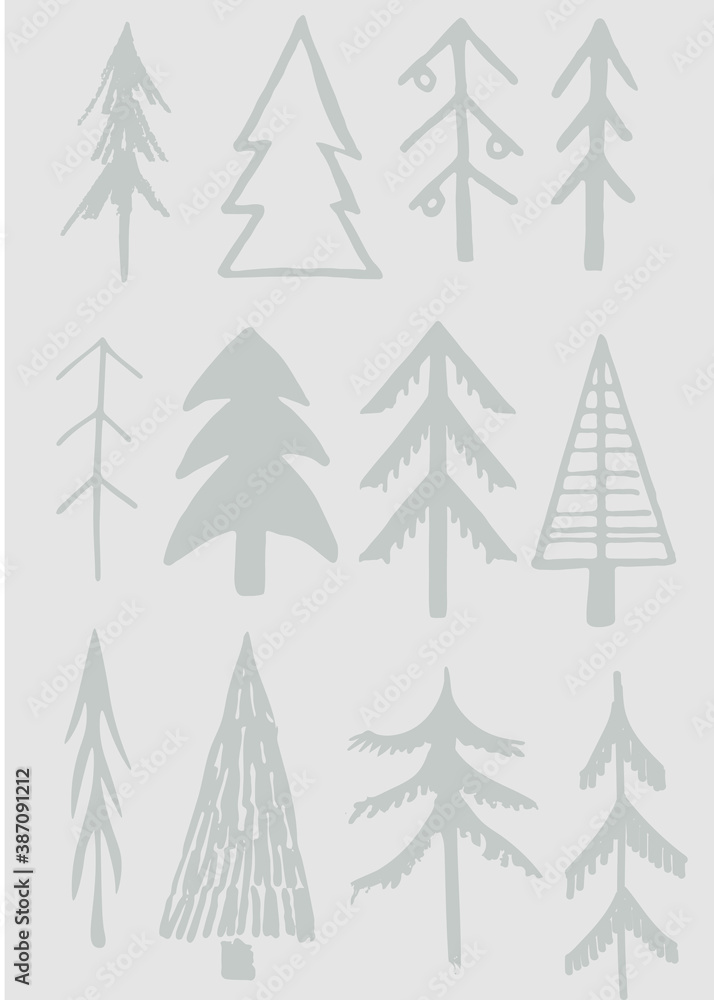 Obraz premium set of hand drawn doodle christmas trees 