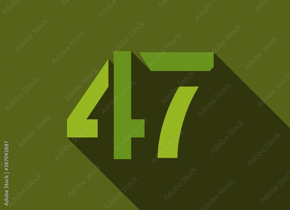 47 Number with long shadow, green colors cutting style. For logo, brand label, design elements, corporate identity, application & more. Vector editable illustration. 47 Number with long shadow, green colors cutting style. For logo, brand label, design elements, corporate identity, application & more. Vector editable illustration.