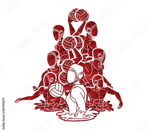 Water polo players  action cartoon graphic vector