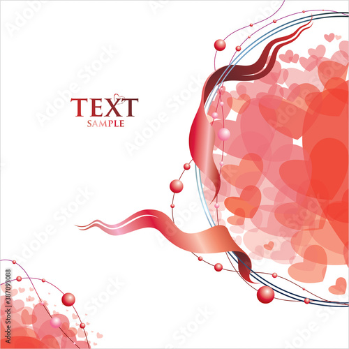 Abstract romantic background with hearts and ribbons. Valentine's Day card with copy space for your text.
