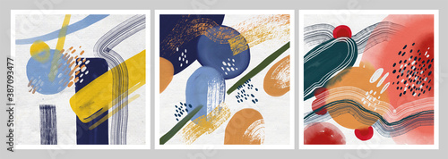 Set of Minimalist hand paint abstract art background with watercolor spot. Brush painting is a textural decoration with an artistic acrylic design of a poster, banner, or interior painting. 