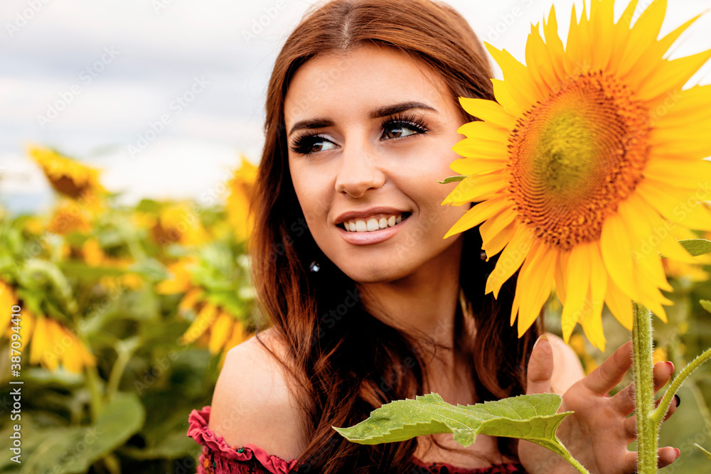 woman in the sunflower field woman in the sunflower field