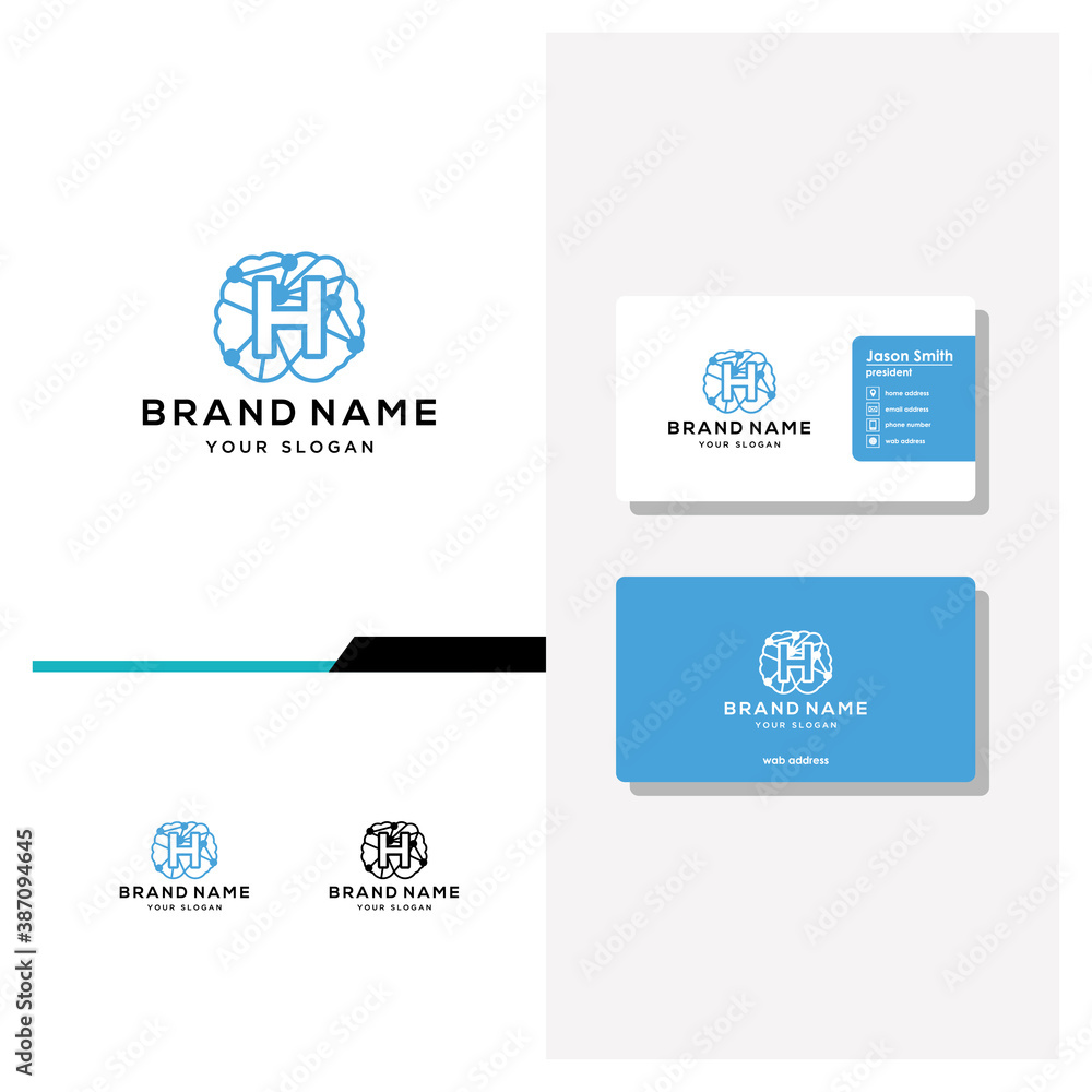 letter H brain logo design and business card vector letter H brain logo design and business card vector