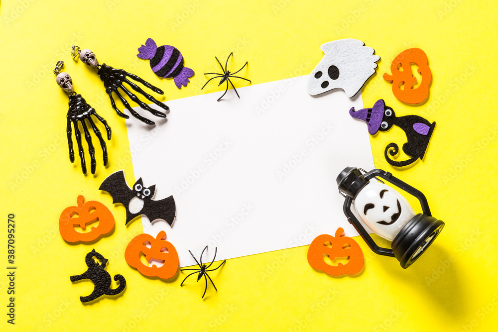 Halloween flat lay mock up background with party decorations. Halloween flat lay mock up background with party decorations.