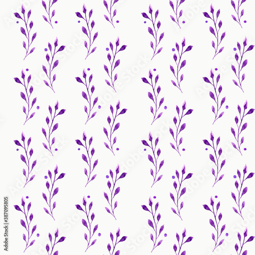 pattern lilac Rowan leaf on a white background watercolor
