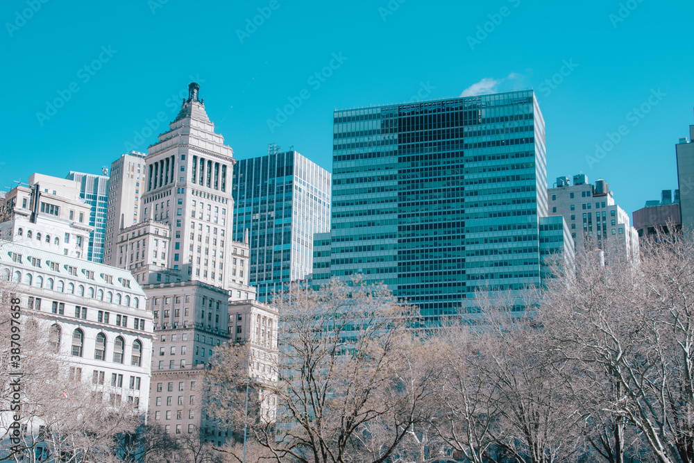Foto de los rascacielos del distrito financiero de Nueva York desde Battery Park Foto de los rascacielos del distrito financiero de Nueva York desde Battery Park