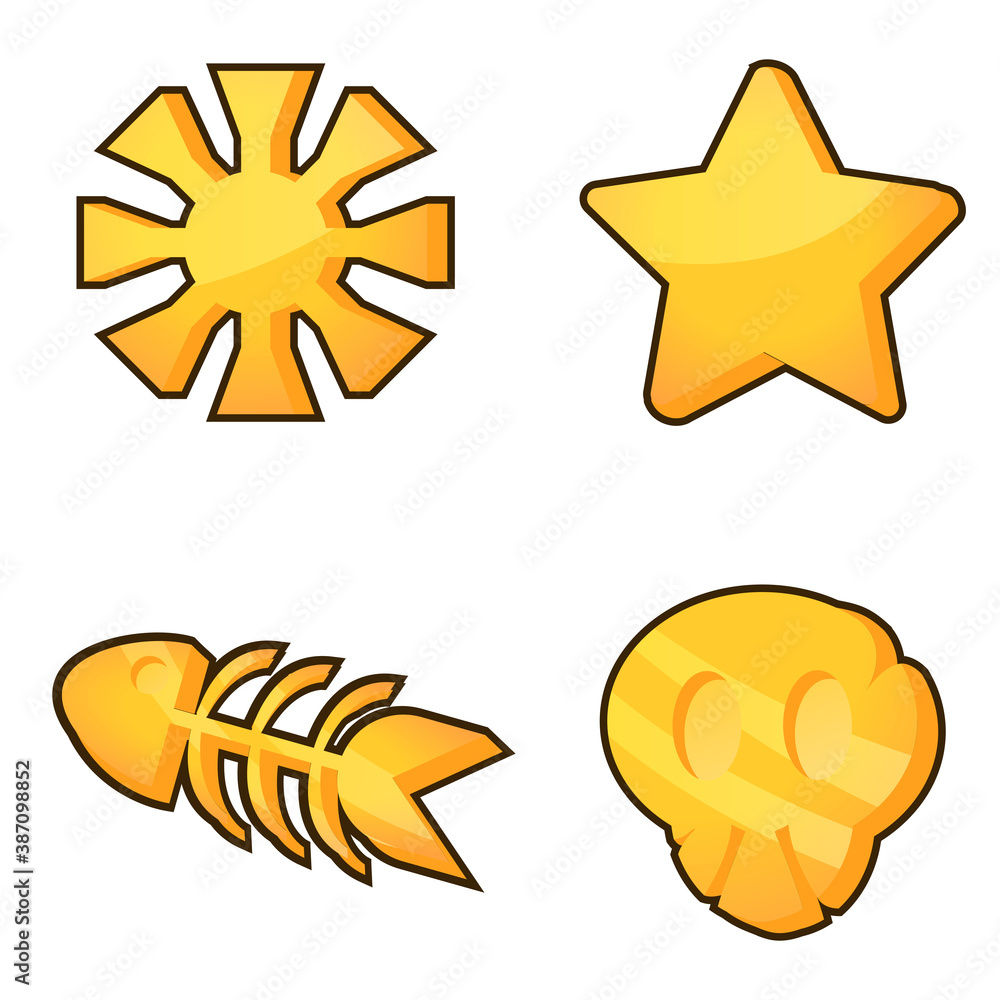 Fantasy game ui Golden star, skull, snow, bone fish icon. Perfect for 2d  games vector illustration Stock Vector | Adobe Stock