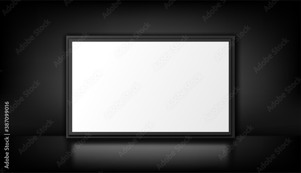 Poster mockup isolated on the black. White lightbox. Empty advertising panel. Vector realistic illustration Poster mockup isolated on the black. White lightbox. Empty advertising panel. Vector realistic illustration
