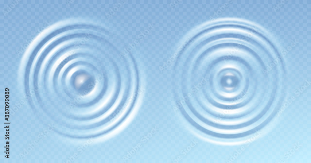Water ripple. Round wave surfaces on transparent background