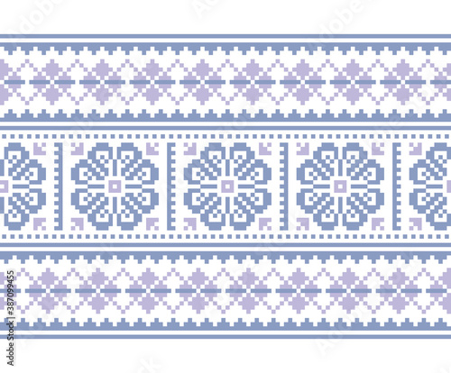 Fair Isle winter and Christmas traditional vector seamless pattern - long vertical knit ornament, Scottish repetitive design, Shetland Islands knitting style in blue and purple
