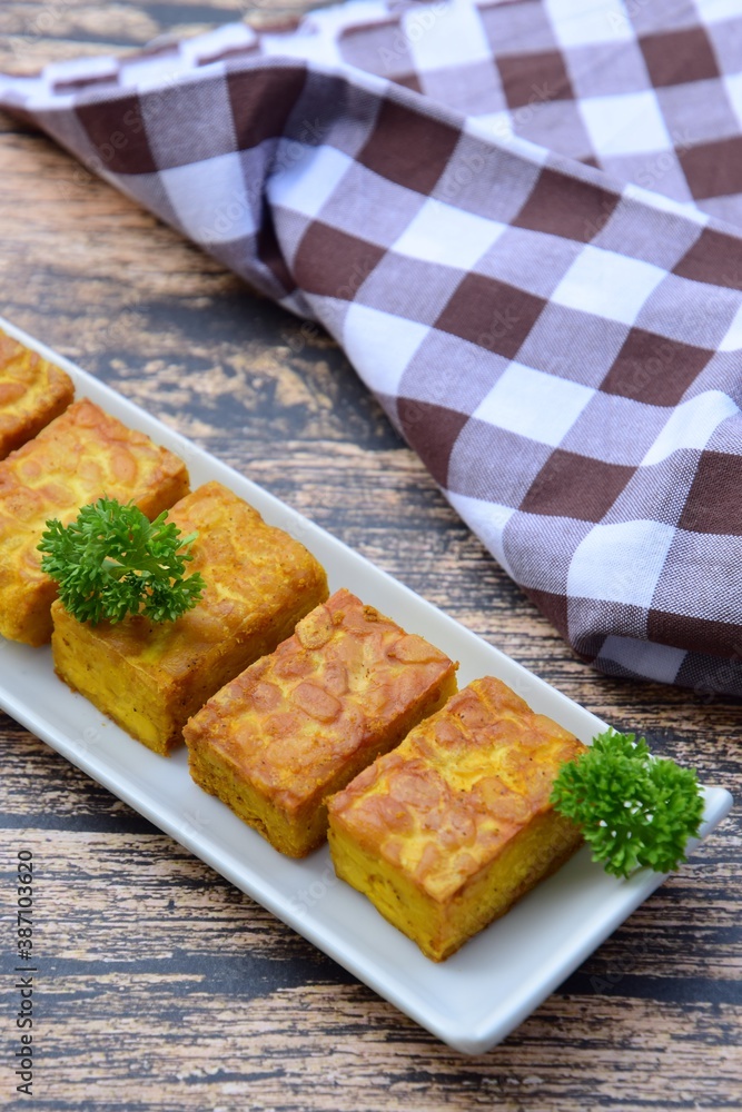 Fried tempeh. Made by a natural culturing and controlled fermentation