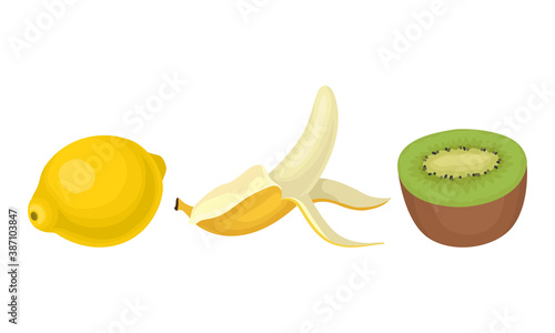 Ripe and Fresh Fruits Isolated on White Background Vector Set