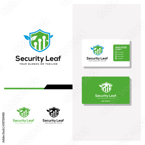 shield tech finance logo design and business card vector