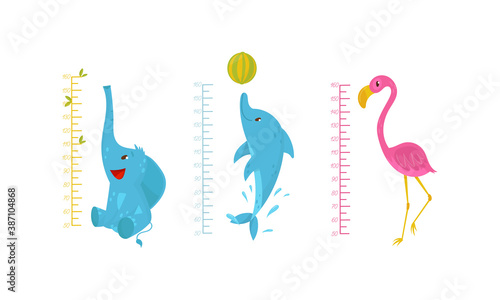 Height Chart for Kids with Funny Animals Vector Set