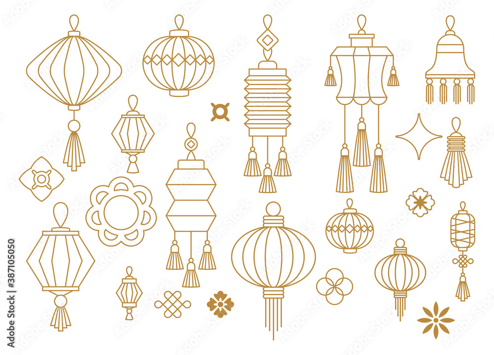 Chinese paper lanterns set. Flat vector icons. Chinese paper lanterns set. Flat vector icons.