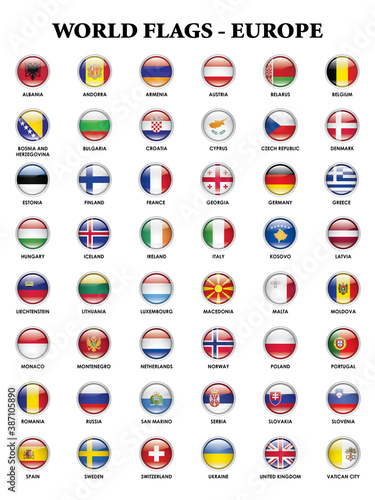 Alphabetical country flags for the continent of Europe