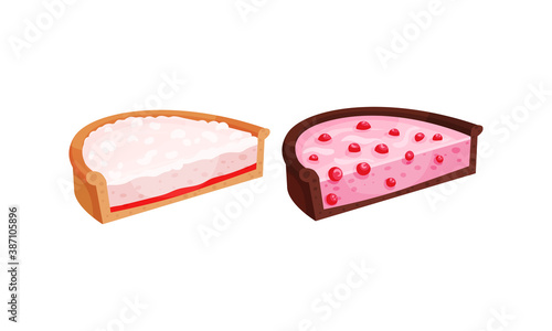 Sweet Homemade Pie or Cheesecake Halves with Berry Filling and Crust Made of Shortcrust Pastry Vector Illustration Set