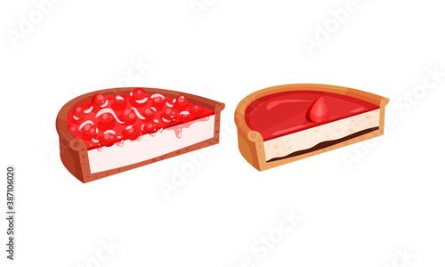 Sweet Homemade Pie or Cheesecake Halves with Berry Filling and Crust Made of Shortcrust Pastry Vector Illustration Set