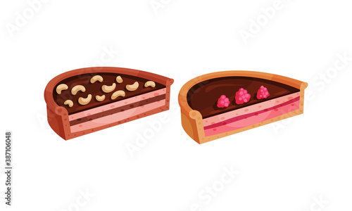 Sweet Homemade Pie or Cheesecake Halves with Berry Filling and Crust Made of Shortcrust Pastry Vector Illustration Set