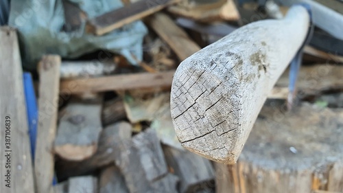 close up ax handle