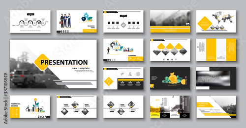 Business presentation, infographic design yellow elements template, background. Business travel by car. A team of people creates a city business.Financial work in a team Use of flyers in marketing,SEO