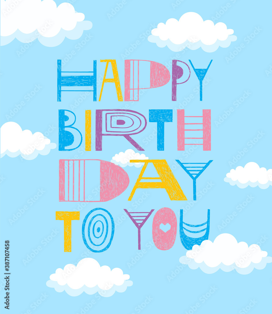 Happy birthday to you doodle fun postcard design