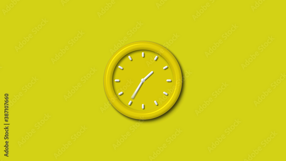 Amazing yellow color 3d wall clock isolated on yellow background, Counting down wall clock Amazing yellow color 3d wall clock isolated on yellow background, Counting down wall clock