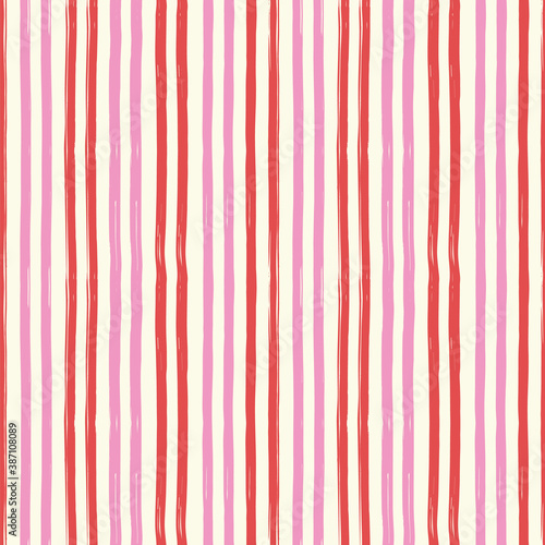 Vector geometric textured stripe pattern. Grunge design with doodle vertical line on cream background. Simple sketchy background. Surface pattern design.