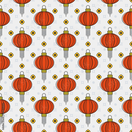 Chinese paper lanterns seamless pattern. Flat vector illustration.