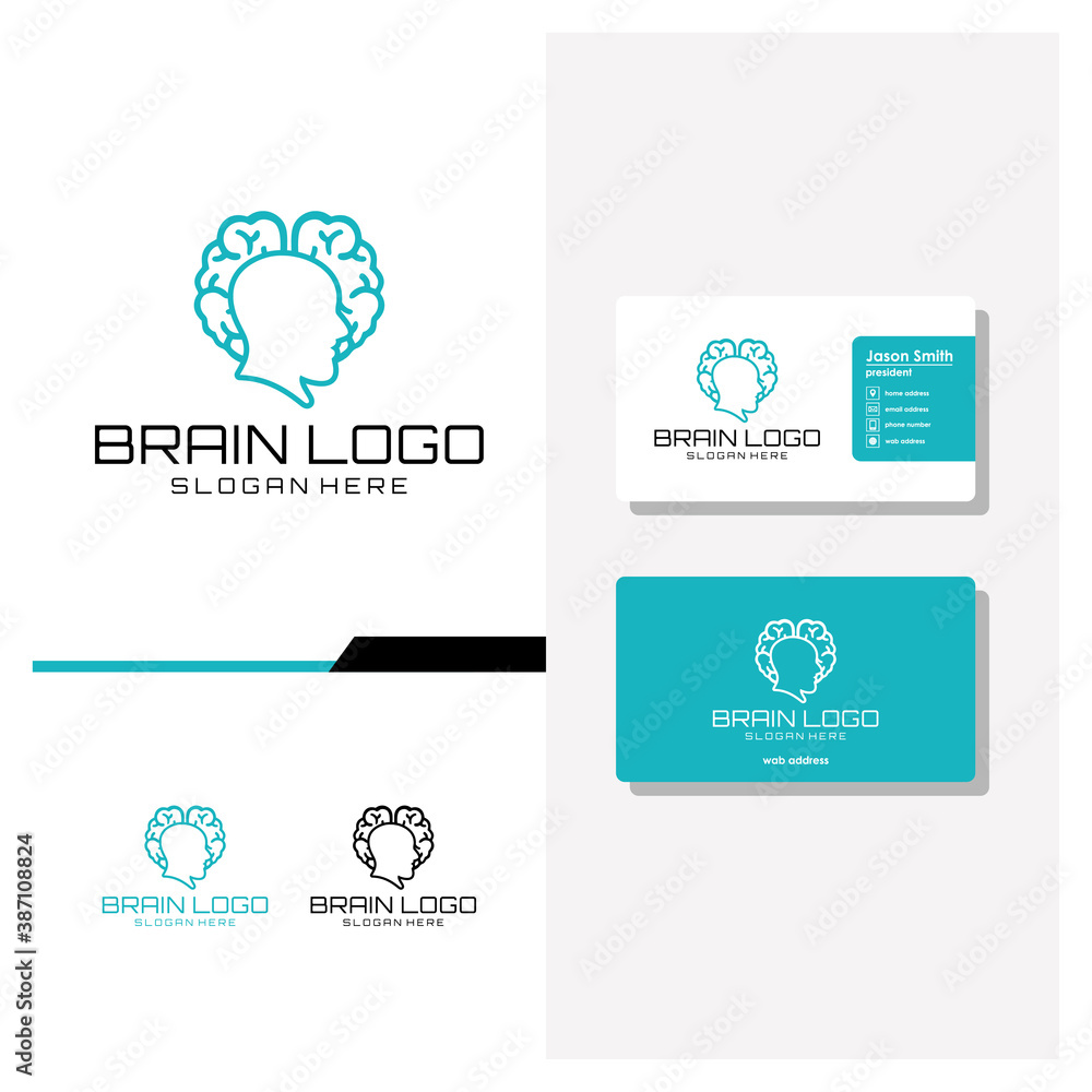 head people brain logo design and business card vector