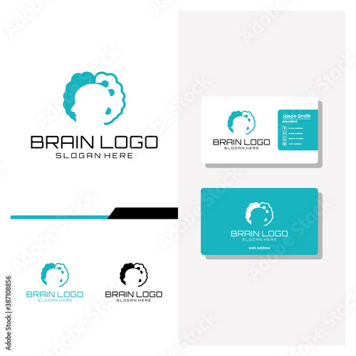 head people brain logo design and business card vector