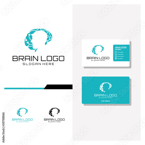 head people brain logo design and business card vector