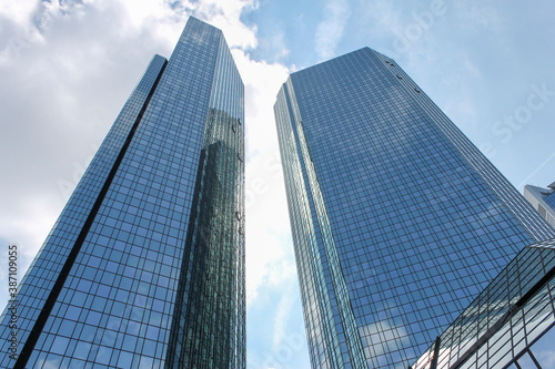 City financial center with banks skyscrapers.Economy  business and finance concept.Tourism attraction in Europe. Frankfurt in Germany  is the financial capital of european union