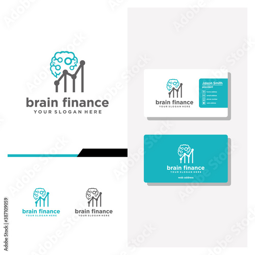 finance brain logo design and business card vector
