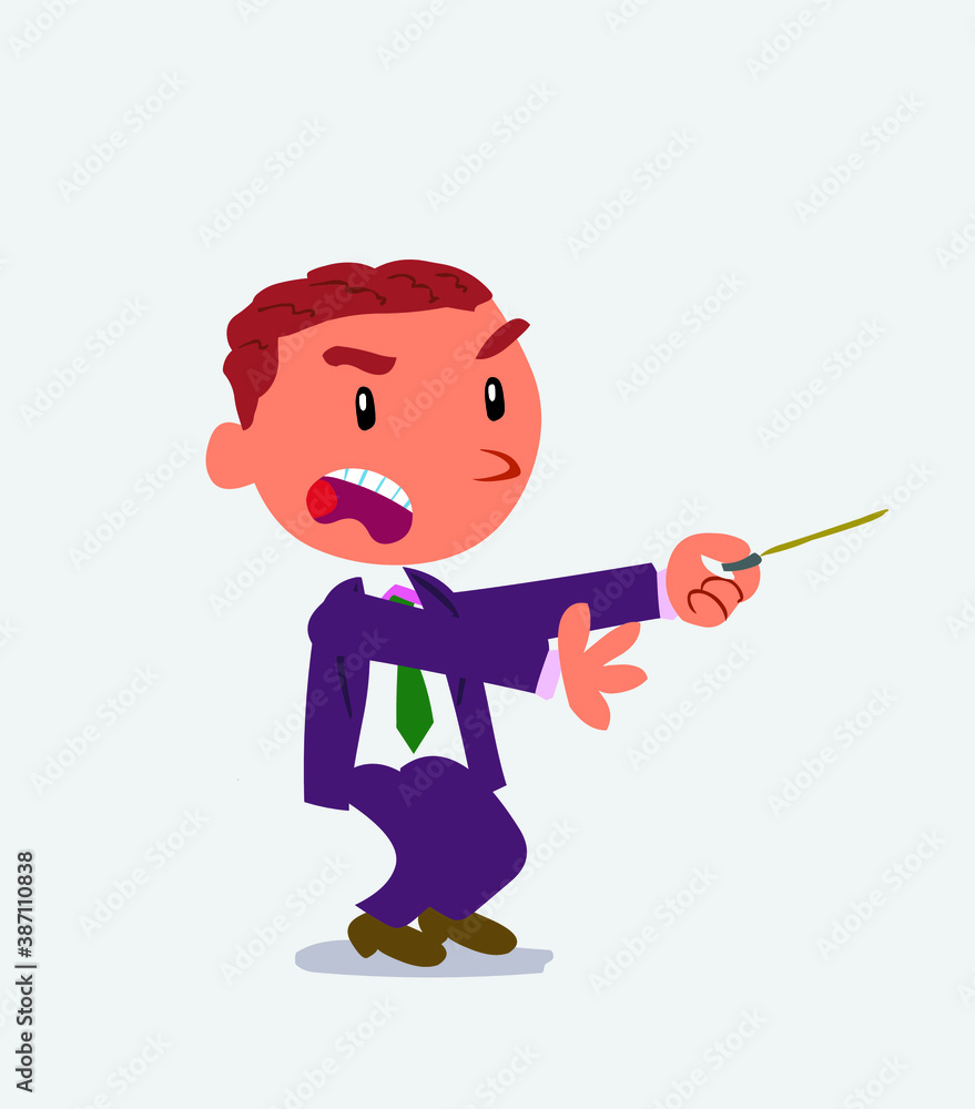 angry cartoon character of businessman with pointer points to the side. angry cartoon character of businessman with pointer points to the side.