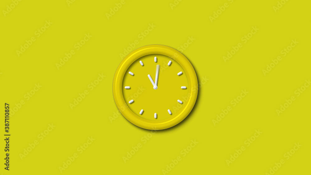 Beautiful yellow color 3d wall clock isolated on yellow background Beautiful yellow color 3d wall clock isolated on yellow background