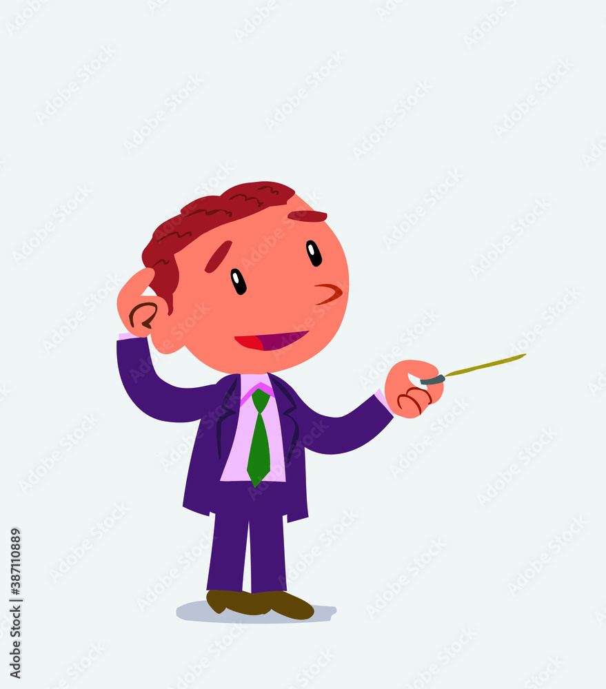 cartoon character of businessman doubts while pointing with a pointer. cartoon character of businessman doubts while pointing with a pointer.