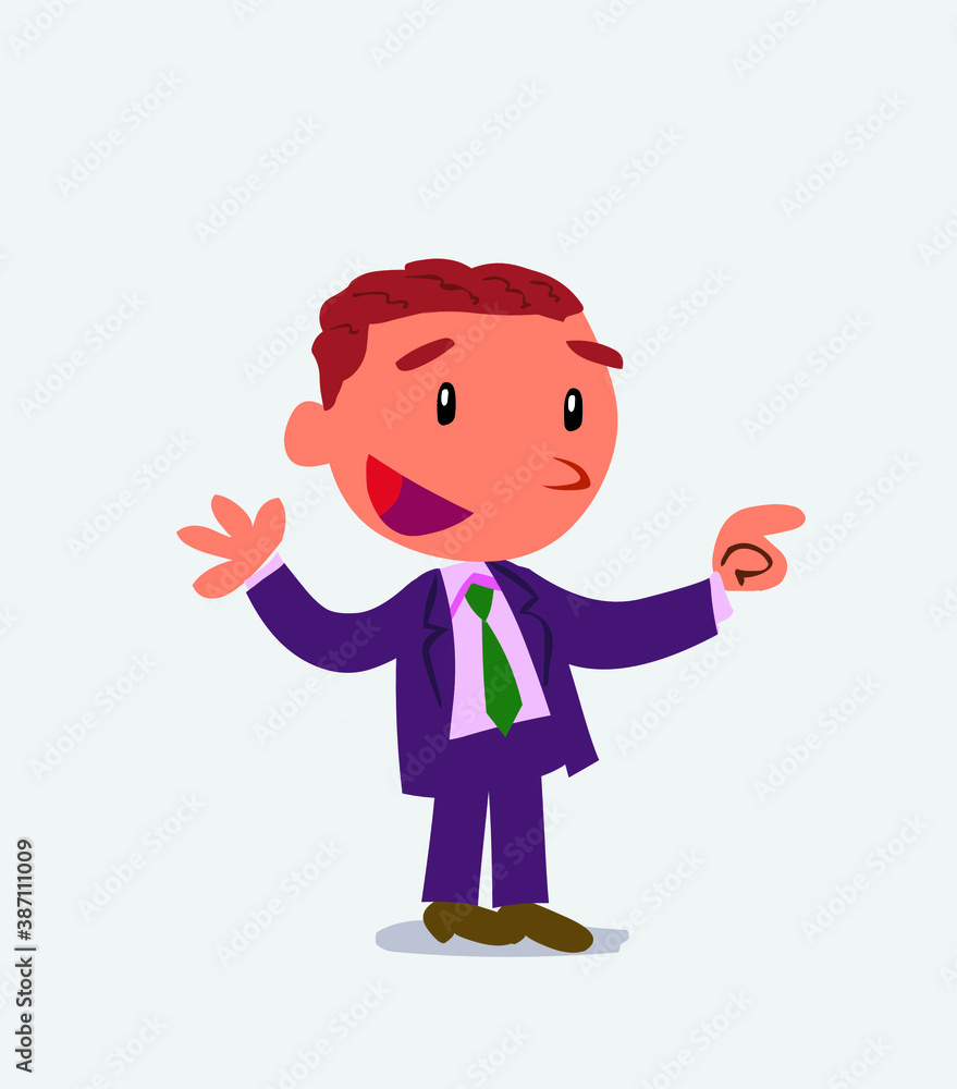 cartoon character of businessman smiling while pointing. cartoon character of businessman smiling while pointing.