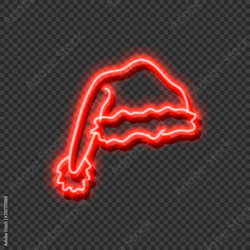 Vector Neon Red Glowing Chritstmas Hat Isolated on Dark Transparent Background, Colorful Illustration, Bright Light.