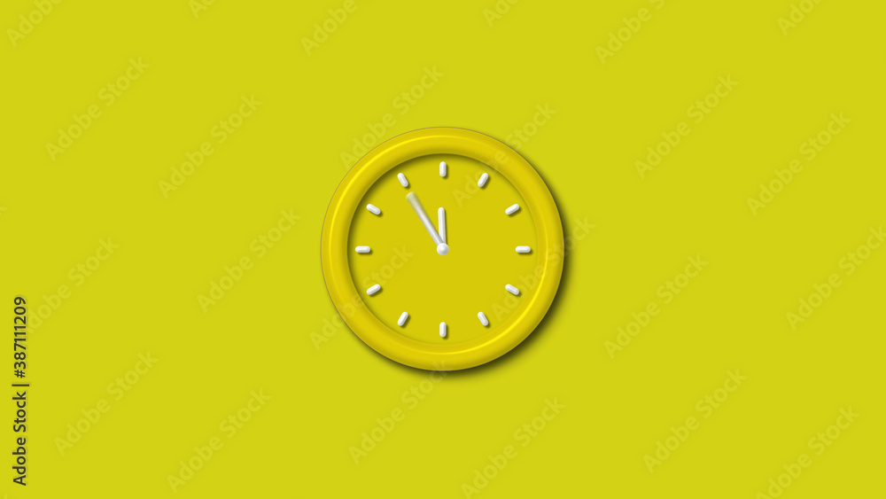 Beautiful yellow color 3d wall clock isolated on yellow background Beautiful yellow color 3d wall clock isolated on yellow background