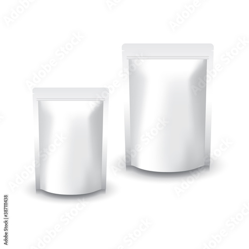 2 sizes blank white standing ziplock bag for food or healthy product.