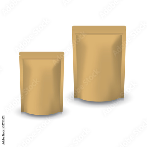 2 sizes blank brown kraft paper standing ziplock bag for food or healthy product.